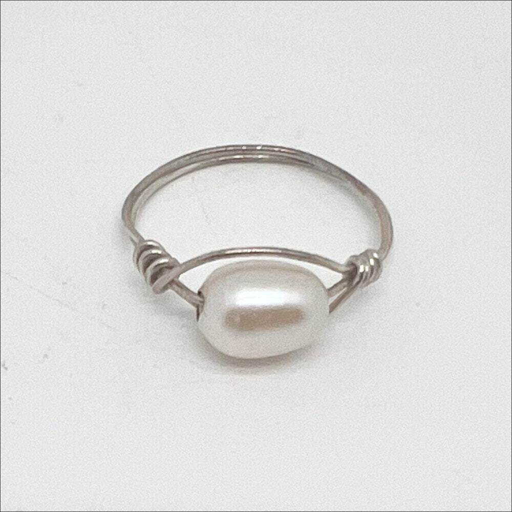 Handmade Faux Pearl Bead Wire Ring Hand Crafted Artisan Size 7.5